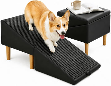 2-in-1 Foldable Ottoman Dog Ramp for Couch, Convertible Folding Dog Stairs for Couch and Bed, Non-Slip Wooden Pet
