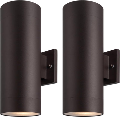 14" Modern Outdoor Porch Light Patio Light in 2 Lights with Aluminum Cylinder and Tempered Glass Cover Waterproof Wall Sconce 2 Pack (Oil Rubbed Bronze) A123-B0DNMZC3J2