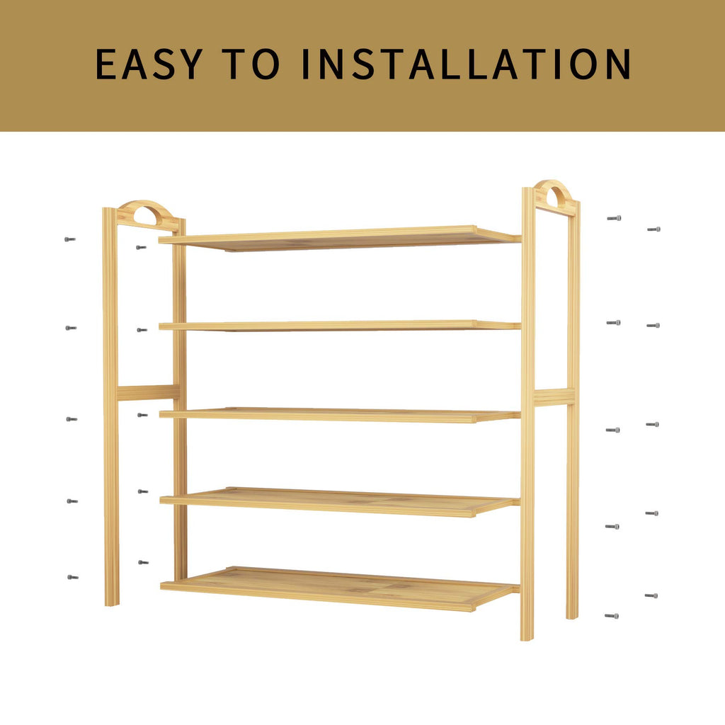 Bamboo Shoe Rack 5-Tier Shoe Storage Organizer Entryway Shoe Shelf