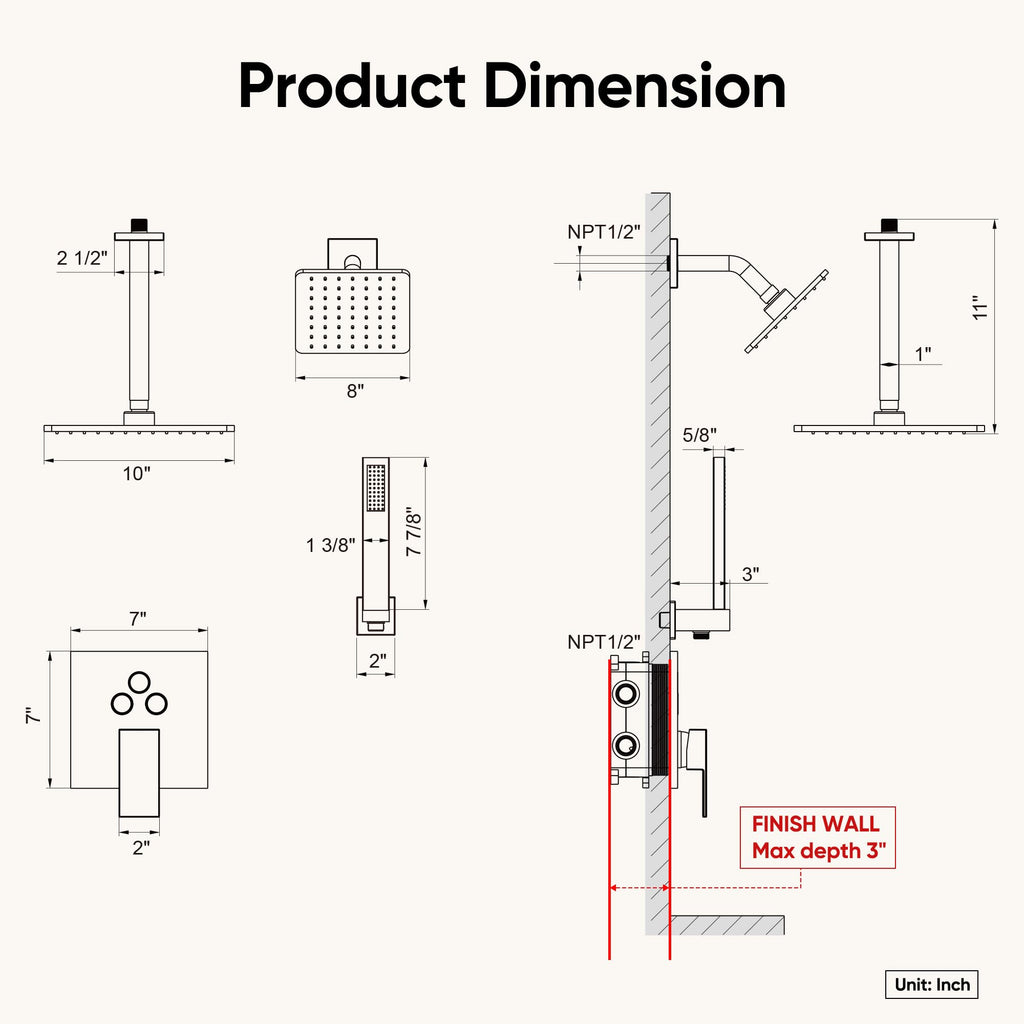 Gold Shower System, All Metal Dual Rain Shower Head with Handheld