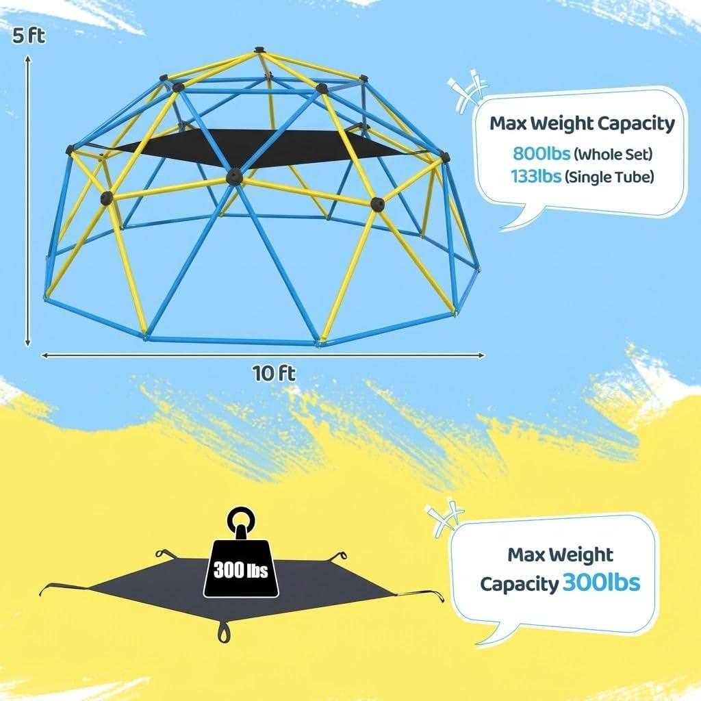Climbing Dome with Hammock and Swing, 10FT Jungle Gym for Kids 3-8