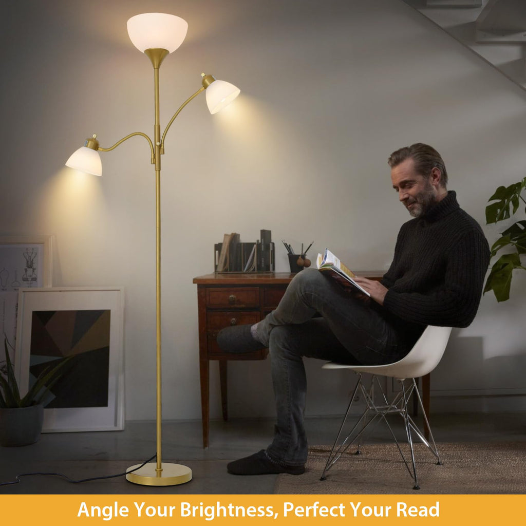 Floor Lamps, Standing Lamp with Stepless Dimming, 3 Lights Adjustable Reading Lights, Morden Tall Lamps, Gold