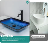 22"×14.25" Vessel Sink, Bathroom Sink Above Counter Amber Blue Gradient Tempered Glass Bowl Square Sink for
