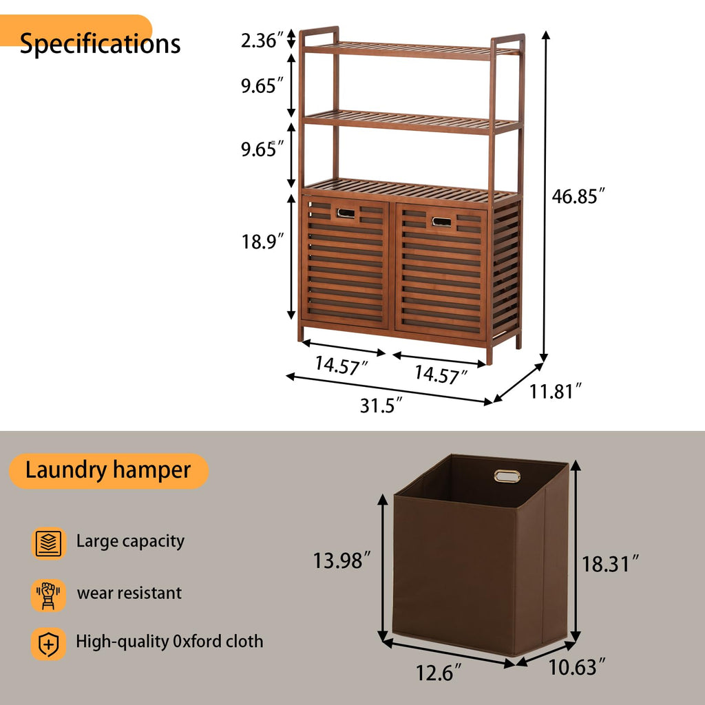 Tilt Out Laundry Hamper, Bamboo Double Laundry Hamper with Shelf