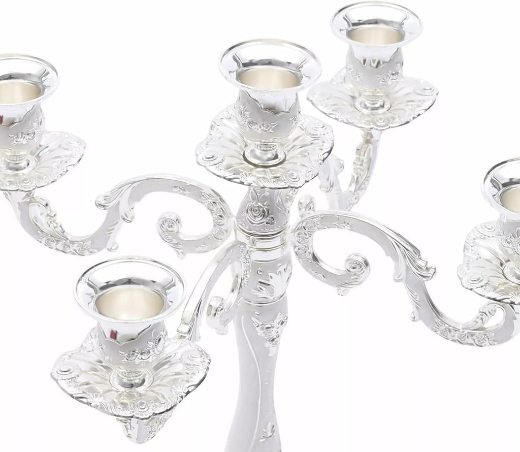 5 Head Metal Vintage Candelabra Centerpieces for Tables Retro Candlestick Holders 14.5 Inch 5 Arms Decorative Pillar