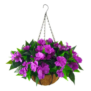 Fake Silk Impatiens Flower Pot Chain Hanging Basket Flowers Artificial Impatiens Balsamina Purple (7.8 inch)