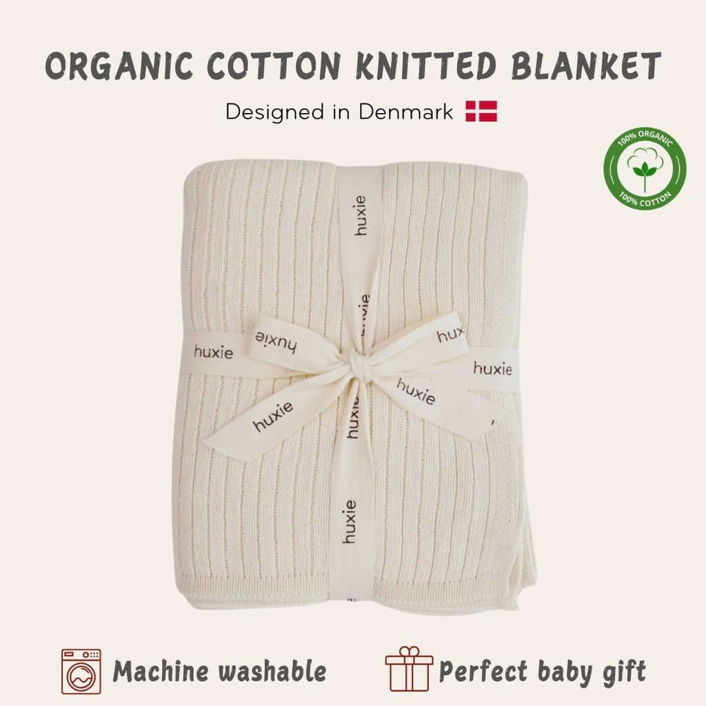 Ribbed Knit Baby Blanket - 100% Organic Cotton, Newborn Crib Quilt
