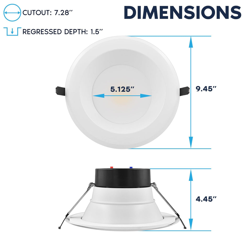 8" Inch Commercial LED Recessed Light with J-Box, 5 Color Options 2700K - 5000K, 3 Wattages 16/24/30W