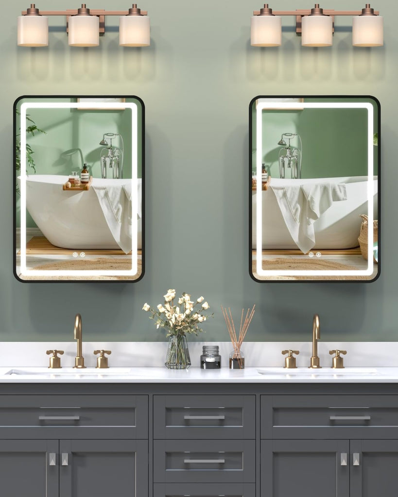 LED Bathroom Medicine Cabinet Mirror, Anti-Fog, Right Hinge, 16x24 Inch | Wall Mounted & Recessed, Dimmable 3 Color