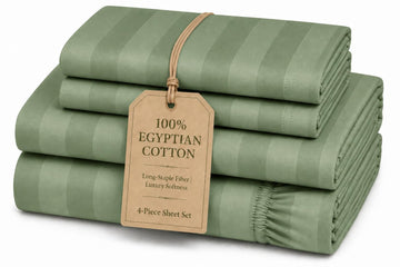 Olive Green Damask Stripe, 100% Egyptian Cotton Queen Size 4 Piece Sheets
