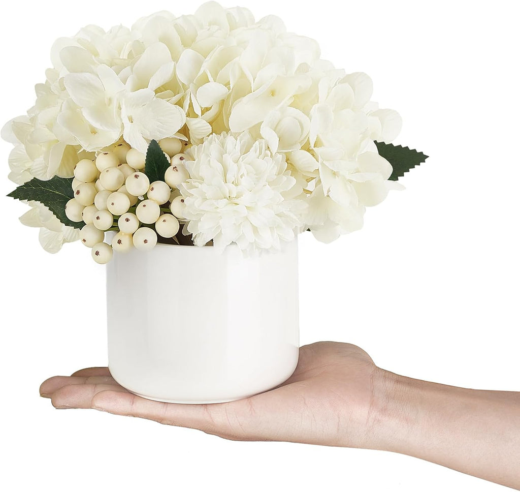 Hydrangea Artificial Faux Flowers in Small Vase for Table Centerpiece