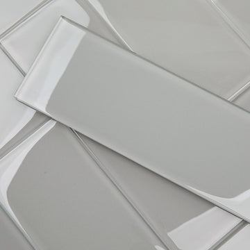 Warm Grey Glass Subway Tile, Glass Kitchen Shower Backsplash Wall, 4 x 12 Inches, 4 Sq.Ft.