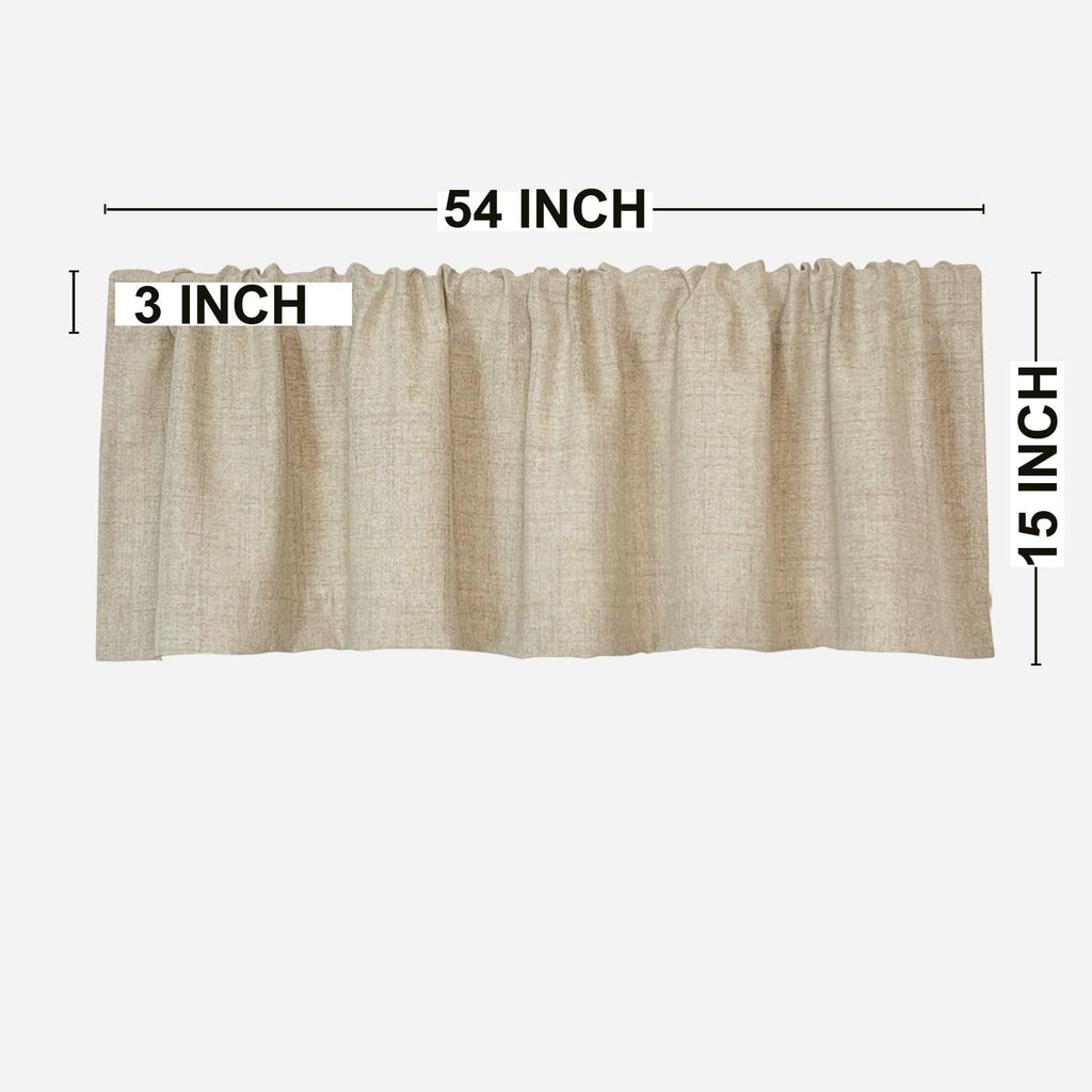 Farmhouse Faux Linen Valance for Windows, 54x15 inch, Khaki Tan