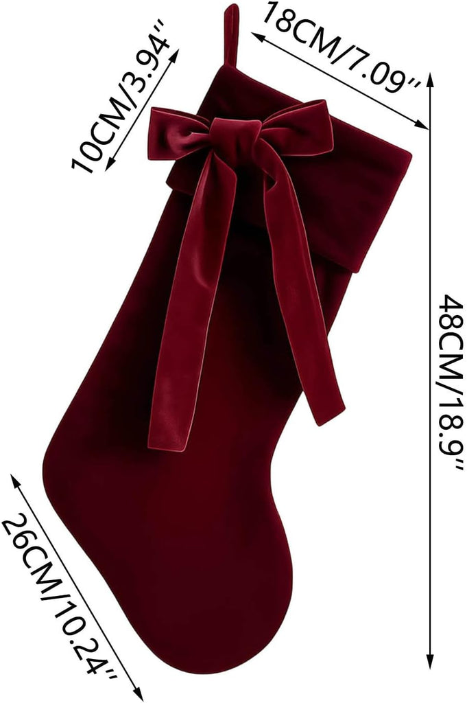 20 Inch Velvet Christmas Stocking, Christmas Decor Soft Velvet Stockings with Large Decorative Bow Luxury Velvet