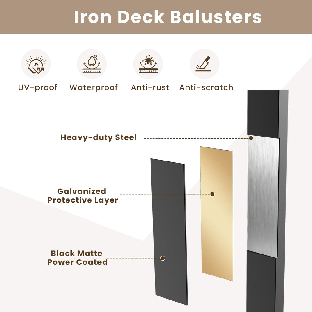 60Pack Deck Balusters 32" Black Metal Deck Railing, Rectangular Deck Spindles, Rust-Resistant for Straight & Curved