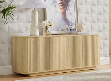 64" Sideboard Buffet Cabinet with Storage, Wooden Fluted Storage Cabinet Sideboard Credenza with Adjustable Shelves