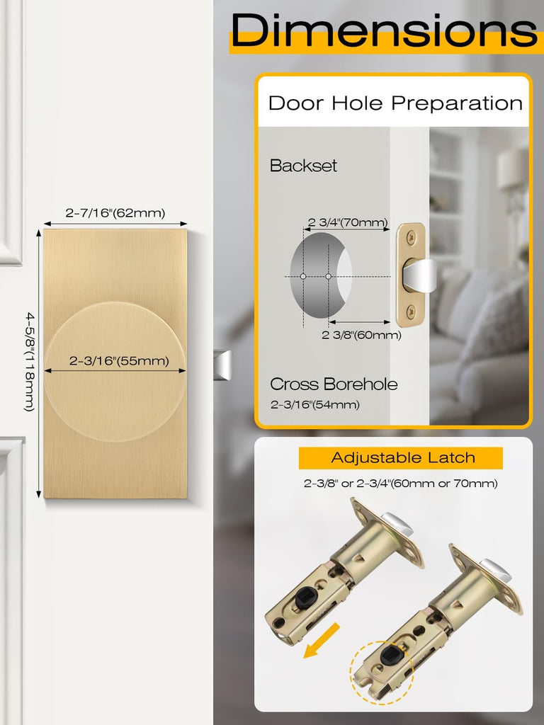 1 Pcs Satin Brass Privacy Door Knob, Gold Interior Door Handle