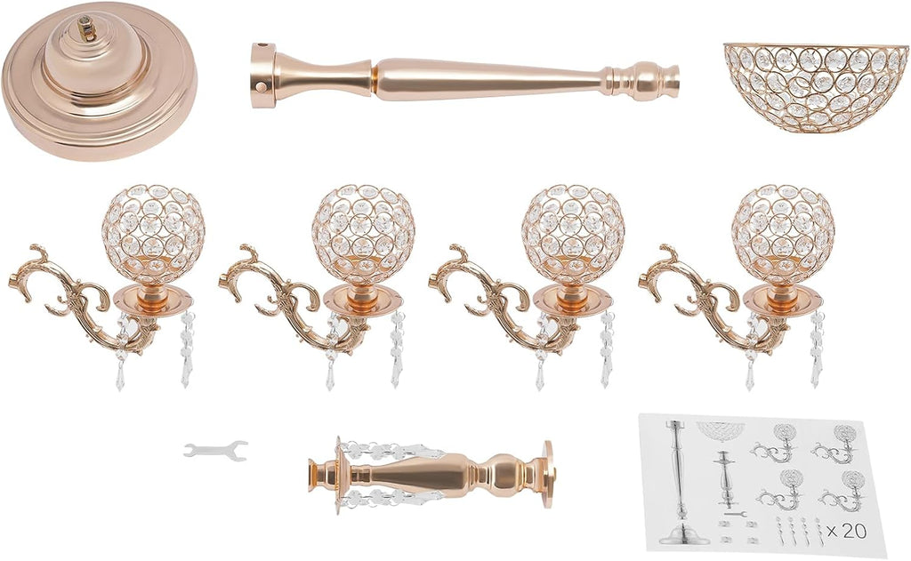 Gold/Sliver 5 Arm Crystal Floor Candelabra Wedding Table Centerpieces,35 Inches Tall Candlesticks Candle Holder Stand