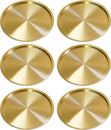 Heavy Brass Coasters for Drinks (6-Pack) - Solid Bronze Gold Coasters - Classy MCM Style Premium Coaster Set - 5 Star - Set of 6