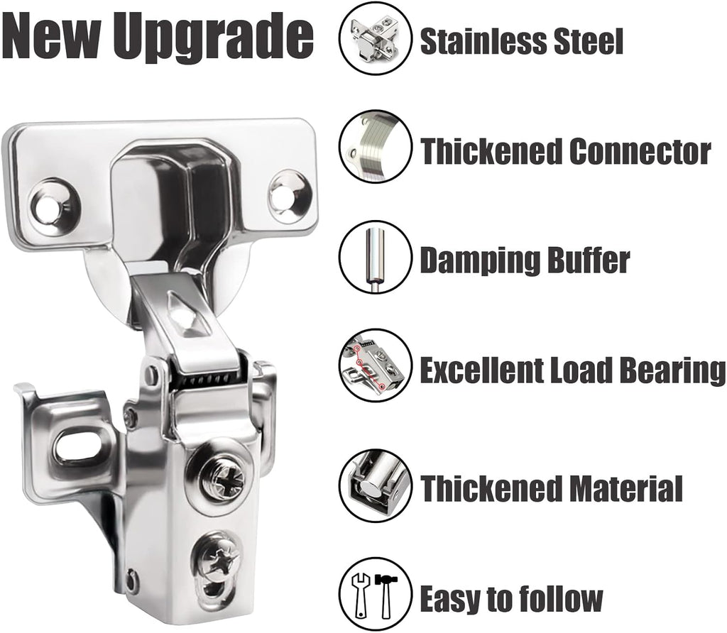 24 Pack 1/2 inch Overlay Soft Close Cabinet Door Hinges Hinges, 100 Degree Opening Angel, Stainless Concealed Kitchen