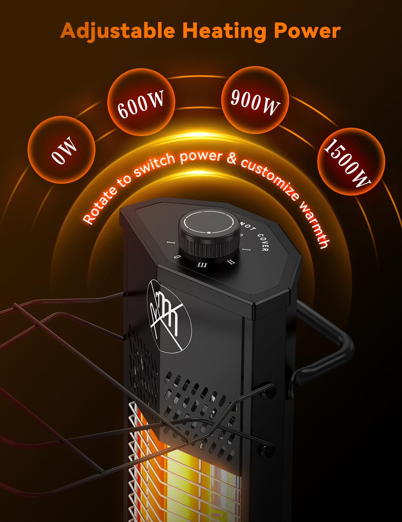 Patio Heater for Outdoor Use, 1500W 36-inch Infrared Electric Heater, Instant Heating, 3 Levels, Tip-Over & Overheat