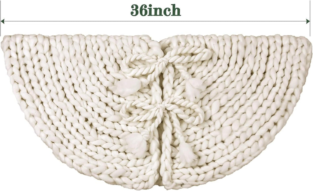 36 inch Christmas Tree Skirt: Chunky Knit Tree Skirt for 6ft Tree, Crochet Cream White Small Tree Skirt, Vintage Tree