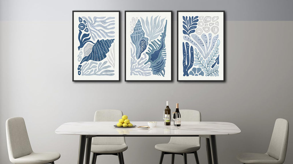 Large Framed Marine Life Wall Art, Minimalist Ocean Decor, 16"x24"x3