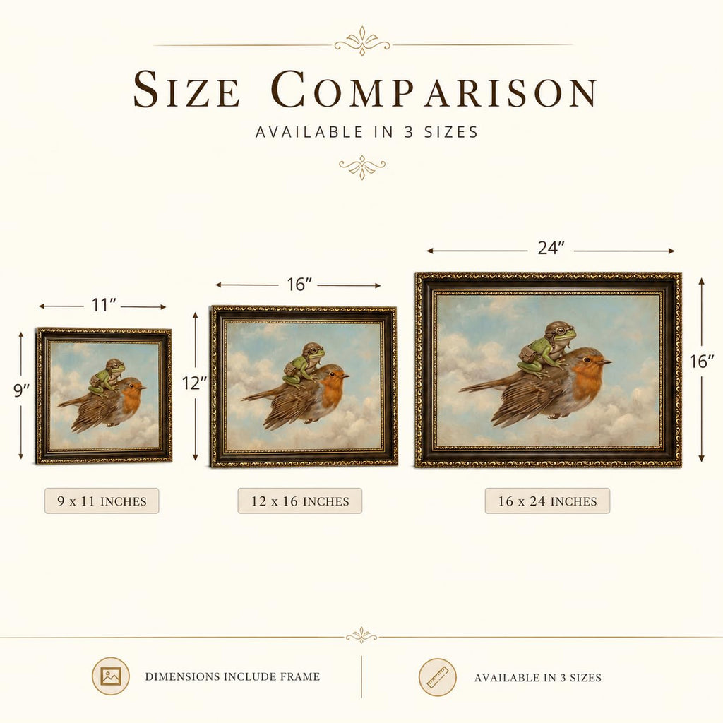 Whimsical Frog Riding Bird Framed Wall Art, Quirky Frog Print, 16x24in