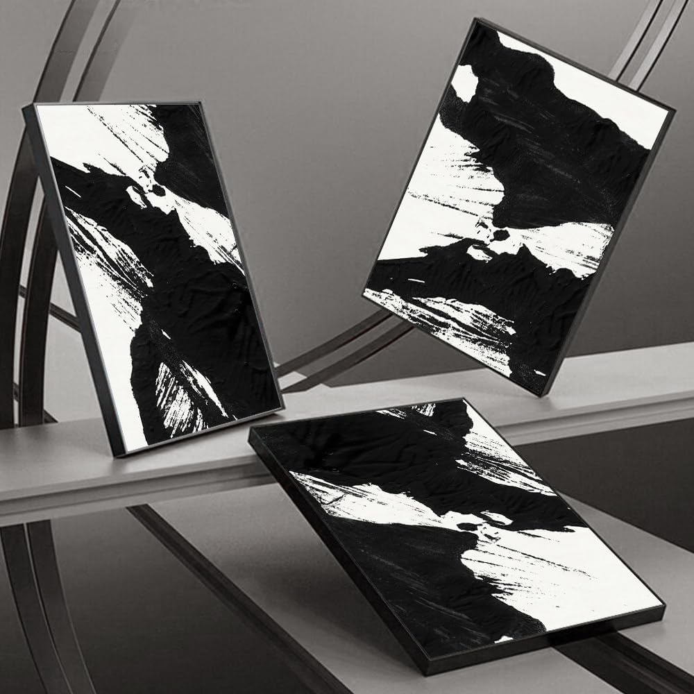 Large Framed Boho Black White Abstract Wall Art, 24x32 In