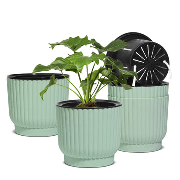 Self Watering Pots for Indoor Plants, 7 Inch 4 Pack Planter Green