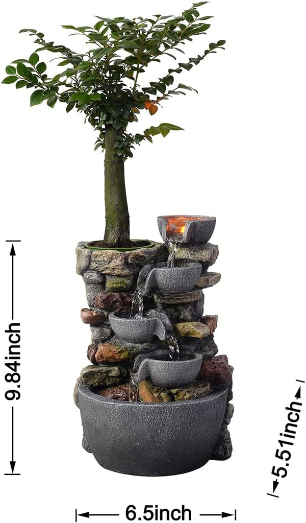 Indoor Fountain 4-Bowl Rockery Soothing Sound Tabletop Fountains Decor Gift for Mom,Mother Day Present with A Small