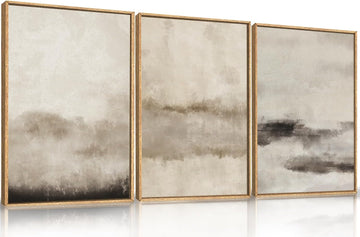 Large Abstract Framed Canvas Wall Art Set,Minimalist Beige Gray Pastel Watercolor Wall Decor,Modern