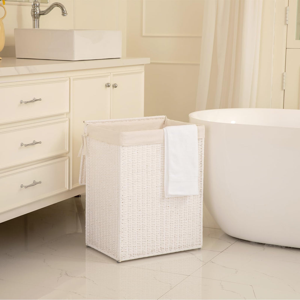 Laundry Hamper with Lid, 90L(23.8 Gal) Large Wicker Laundry Basket, Handwoven Paper Rope Clothes Hamper with