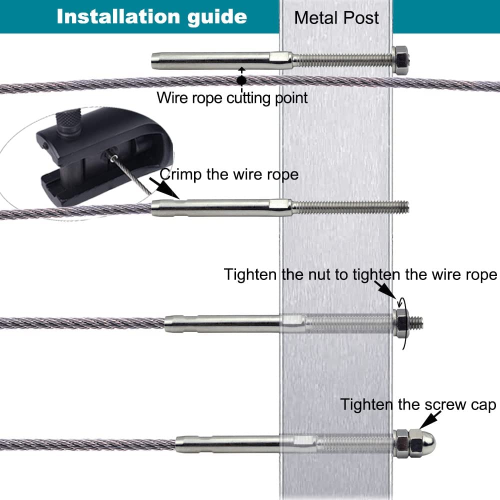 3/16 T316 Stainless Steel Stud Tensioner Cable Railing Hardware 60pcs for Wood & Metal Posts