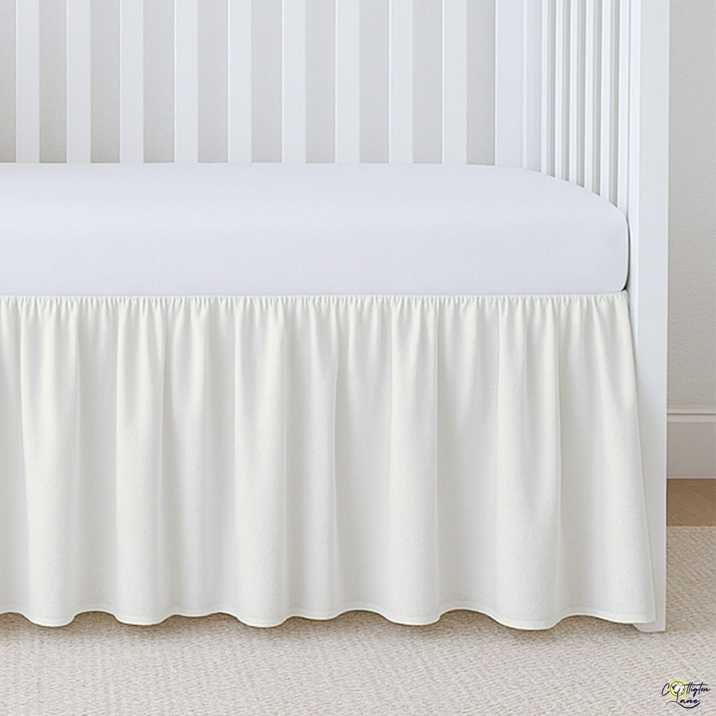 Ivory Crib Skirt Dust Ruffle 14" Drop, Fits 28" x 52"