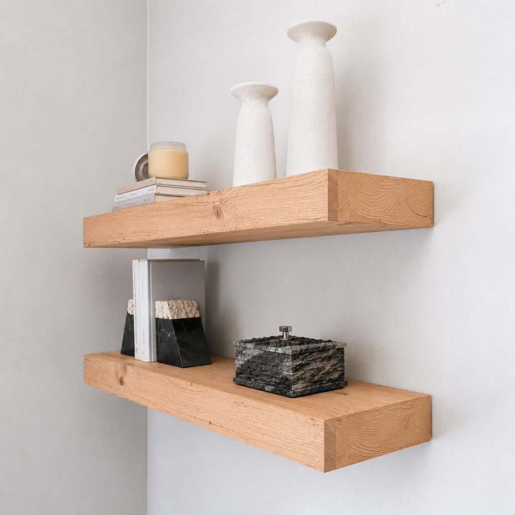 Modern Floating Shelves 3 Inches Thick for Wall, Wide Shelves, and Bathroom, Natural Pine Wood, Rustic Wooden Shelf