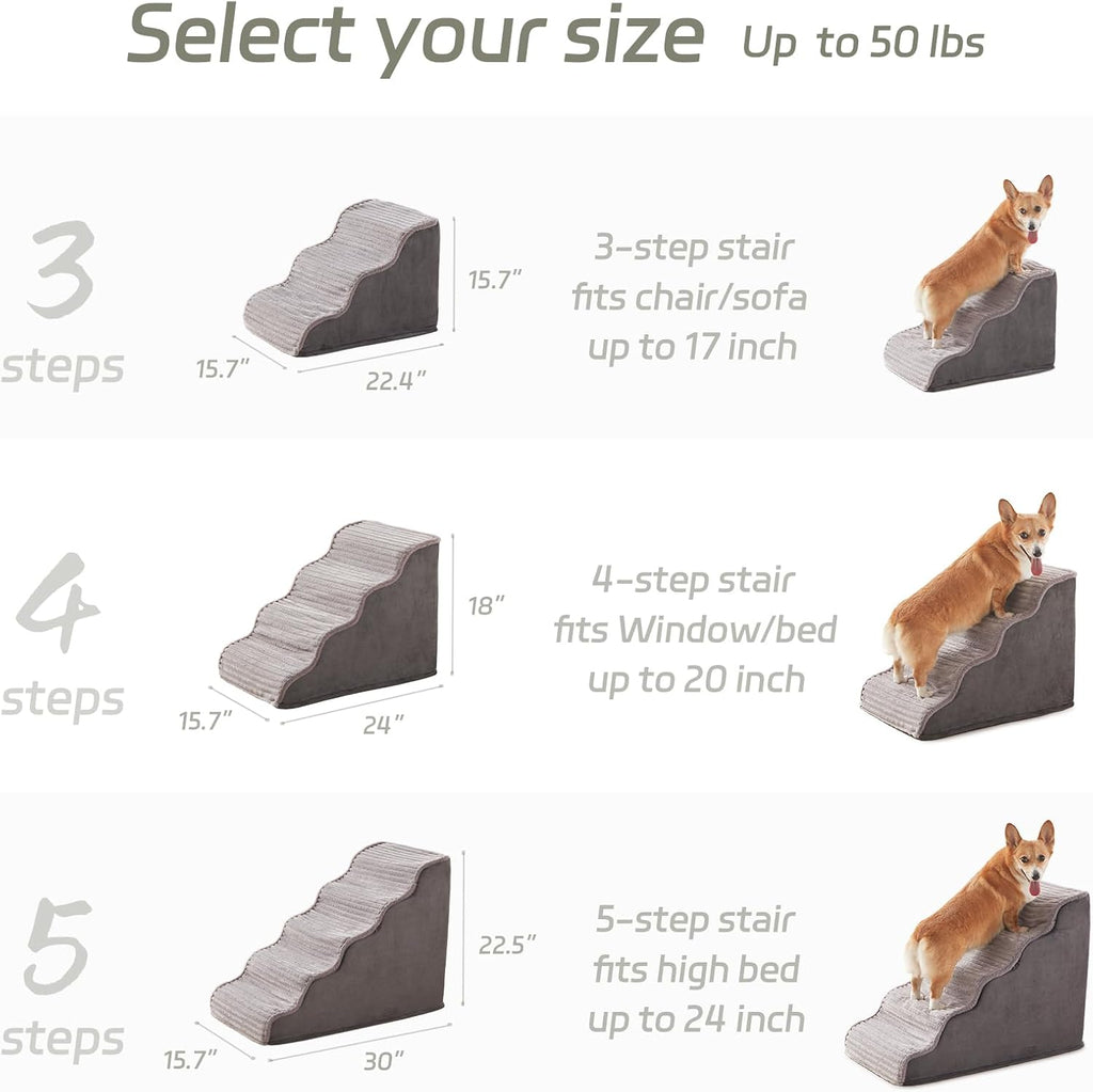 Dog Stairs for Small Dogs & Cats 22.5" H, High Density Foam Dog Steps Ramp for High Bed and Couch, Pet Stairs