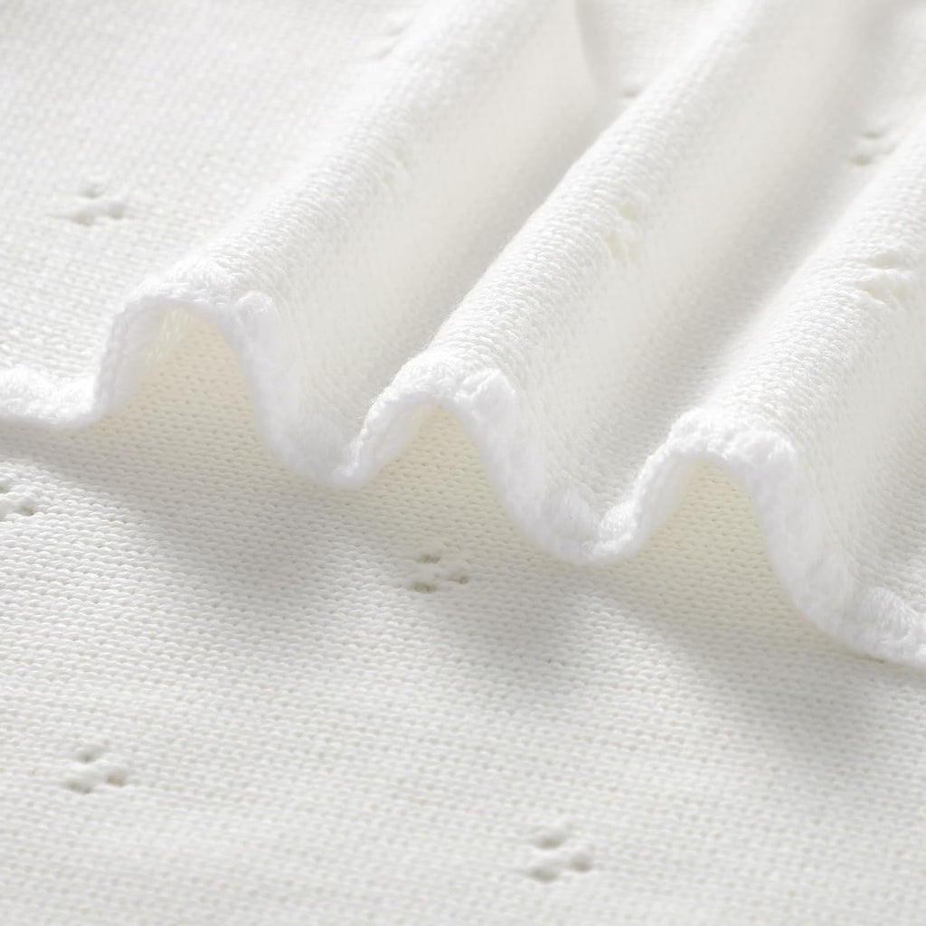 Blanket Knit White Swaddle Receiving Blankets for Boys & Girls Cotton