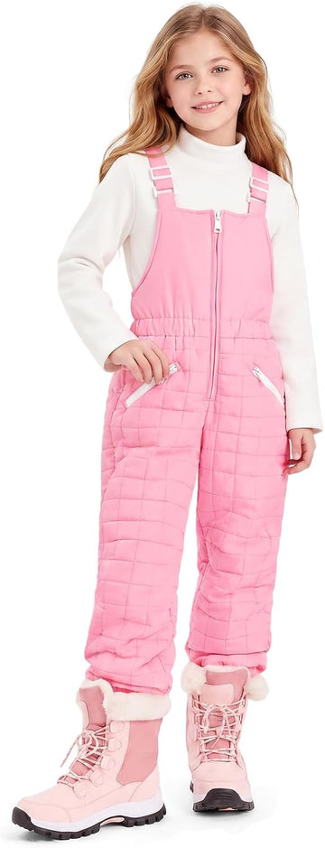 Kids Quilted Ski Overalls Waterproof Snow Pants