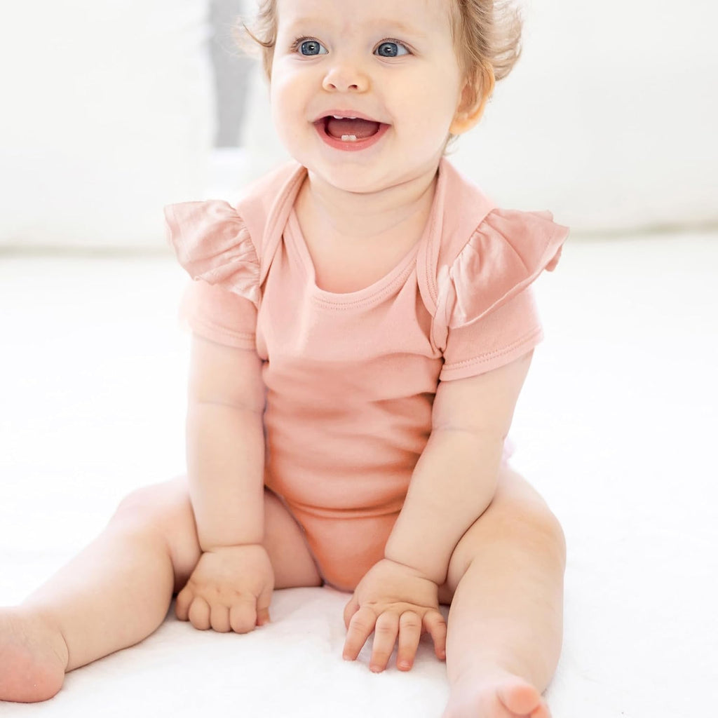 Rory Pack Short Sleeve Ruffle Shoulder Bodysuits 100% Organic Cotton for Baby Girls