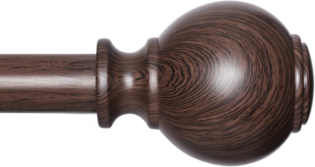 Wood Curtain Rods for Windows,1 inch Heavy Duty Window Curtain Rods with Imitation Wood Grain Finials