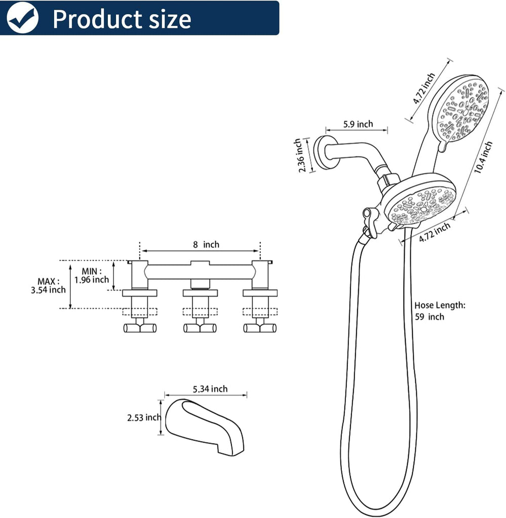 3 Handle Shower Faucet Set with Tub Spout Bathtub Shower Faucet Combo Set Shower System Complete Tub and Shower Trim
