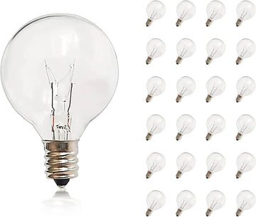 25PK G40 Replacement Bulbs Outdoor 120V 5W Clear Globe, E12 Base