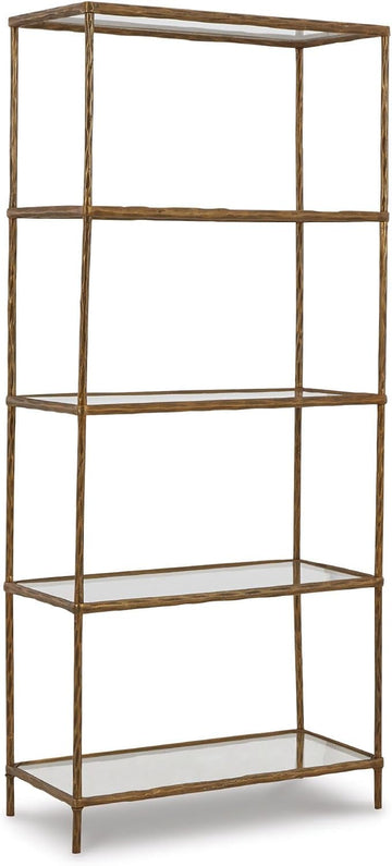 Ryandale Modern 5 Shelf Bookcase, Antique Brass Finish