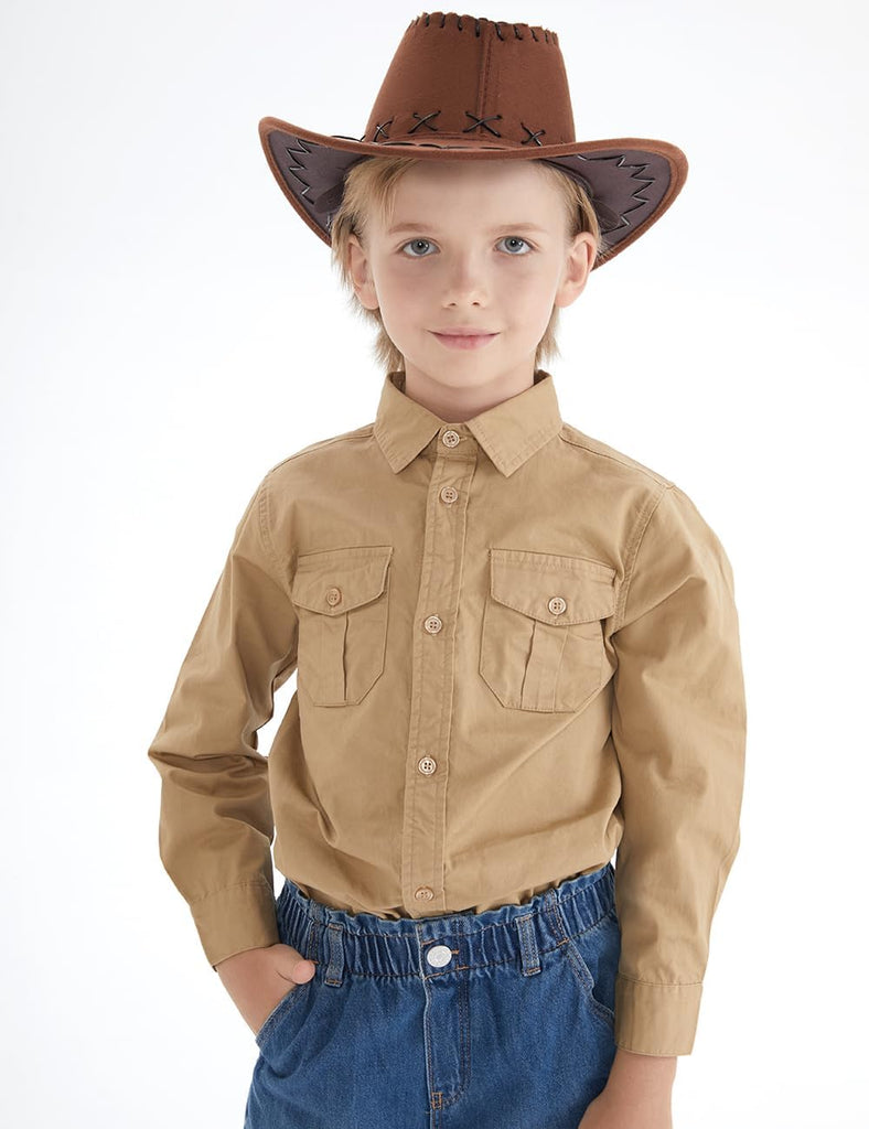 Boys' Long Sleeve Button Down Shirt for Kids Woven Solid Two Pockets