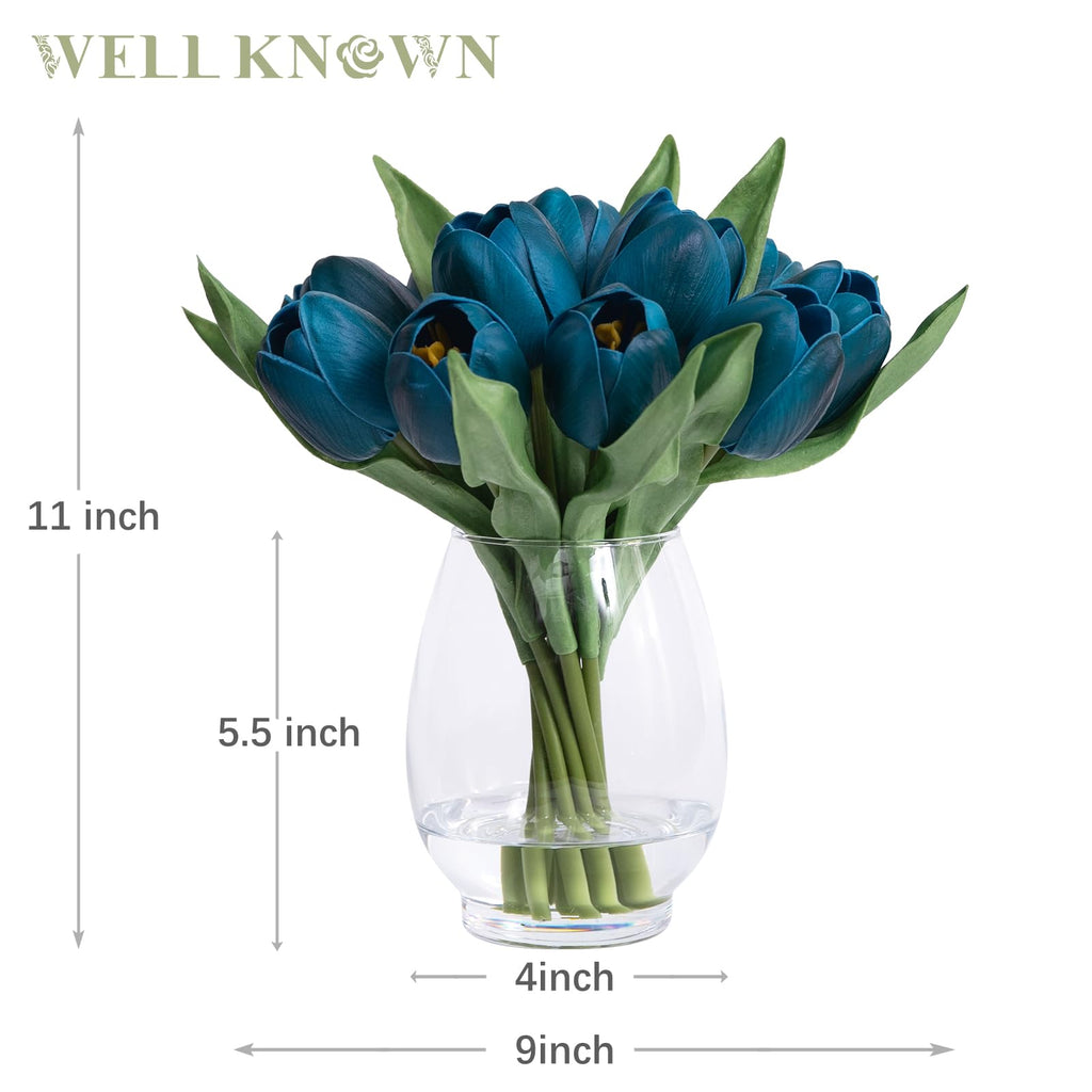 12 Pcs Fake Tulips Artificial Flowers in Vase with Faux Water, Foam Tulip Flower Arrangement with Vase Decor, Dining