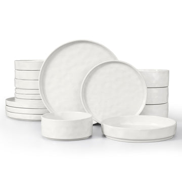 16 Pieces Dinnerware Sets with Pasta Bowls Set for 4, Polar White
