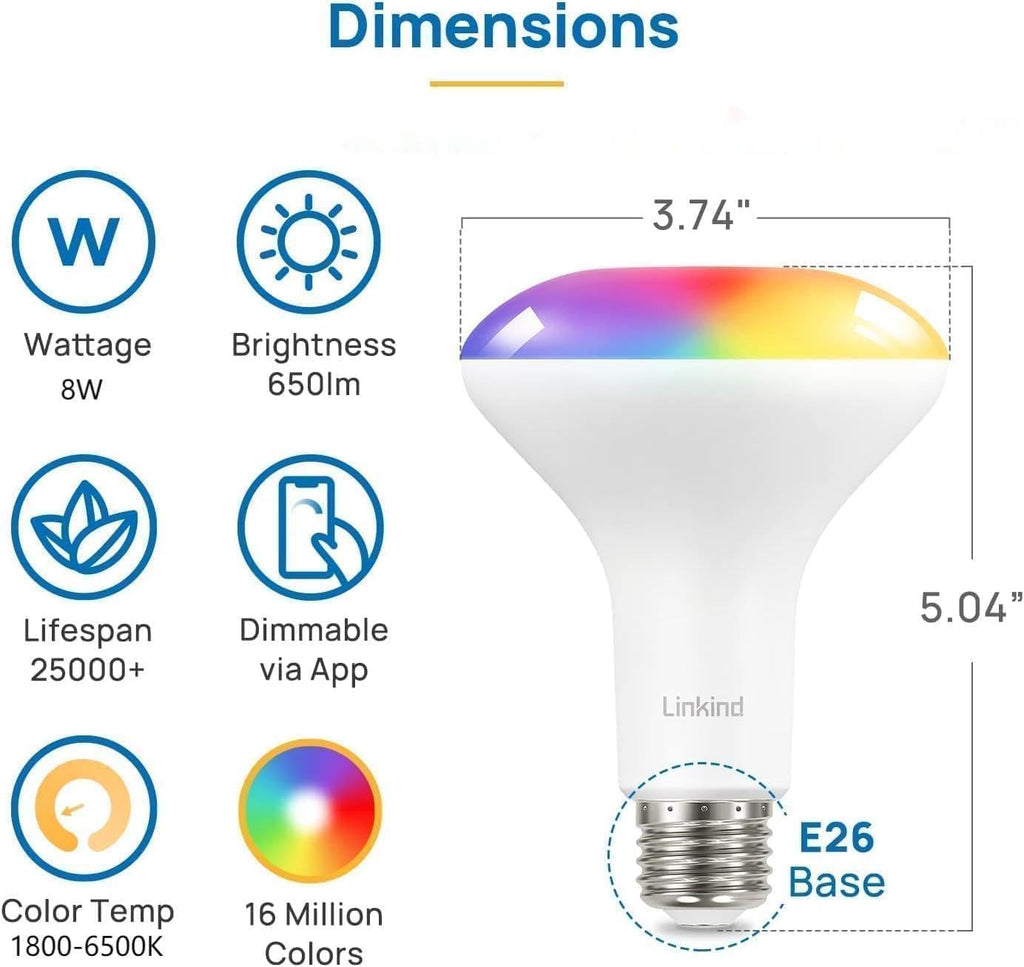 Matter Smart Light Bulb, BR30 Smart Bulbs, Recessed LED Color Changing Light Bulbs RGBTW, E26 Smart Flood Light Bulbs