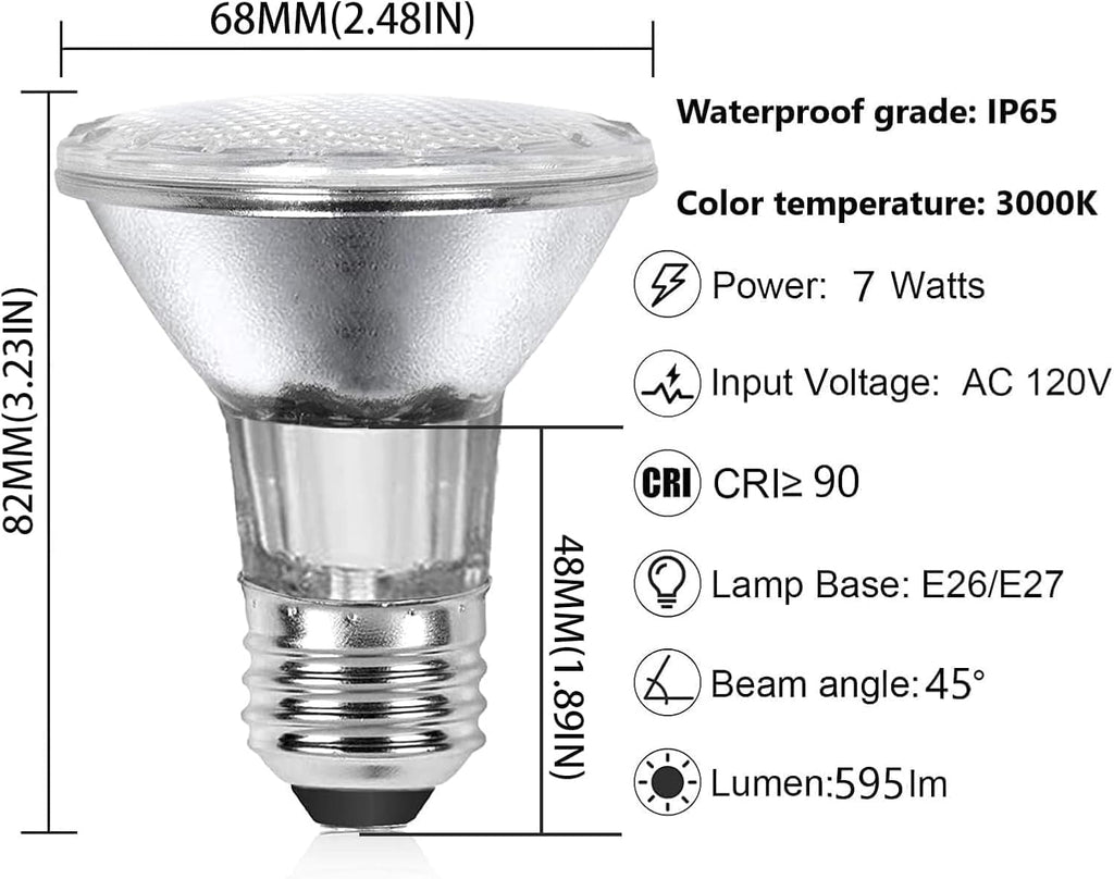 PAR20 7W LED Range Hood Light,E26 120V Dimmable Warm White 595lm, Waterproof IP65, Replacement 50W Halogen Cup. Spot