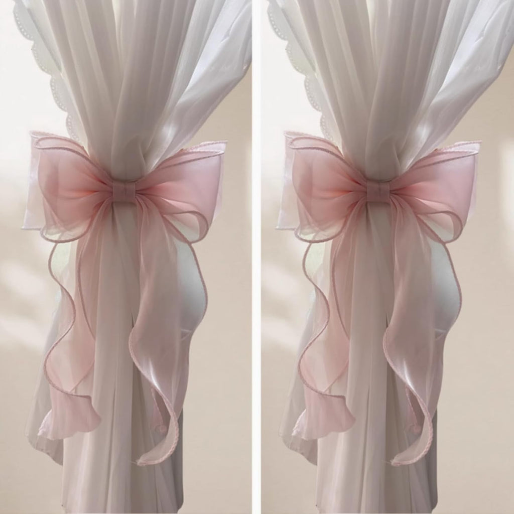2 Pack French Silky Bow Curtain Tiebacks, Elegant Lace Ribbon for Curtains Decorative Rope Accessories Home Décor
